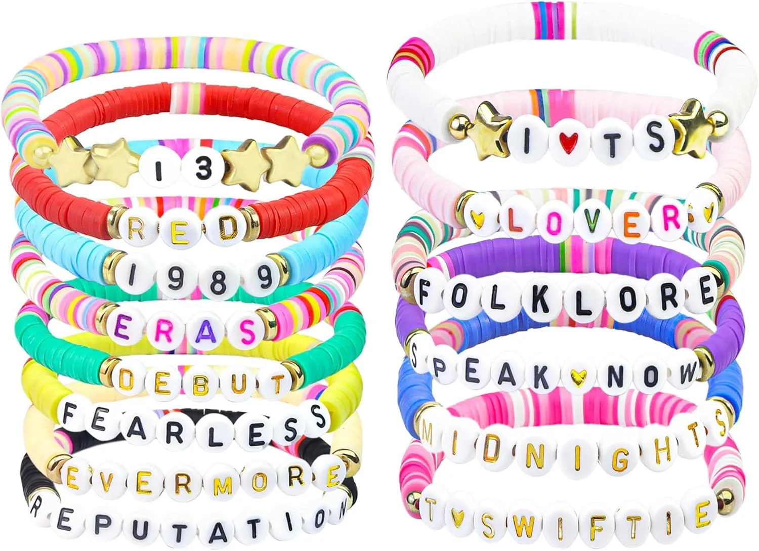 Clay Bead Friendship Bracelets for Women - Stack Stretch Elastic Beaded Friendship Bracelet Bulk Set 14Pcs