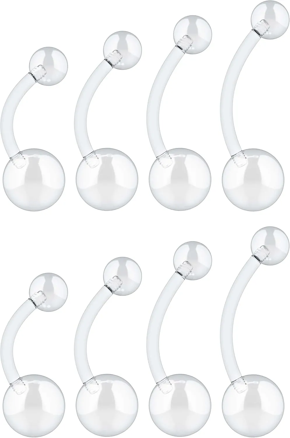 Clear Plastic Belly Button Rings for Sports - Invisible 14g Piercing Retainers - Hypoallergenic Navel Jewelry Bioflex 8pc Pack for Women