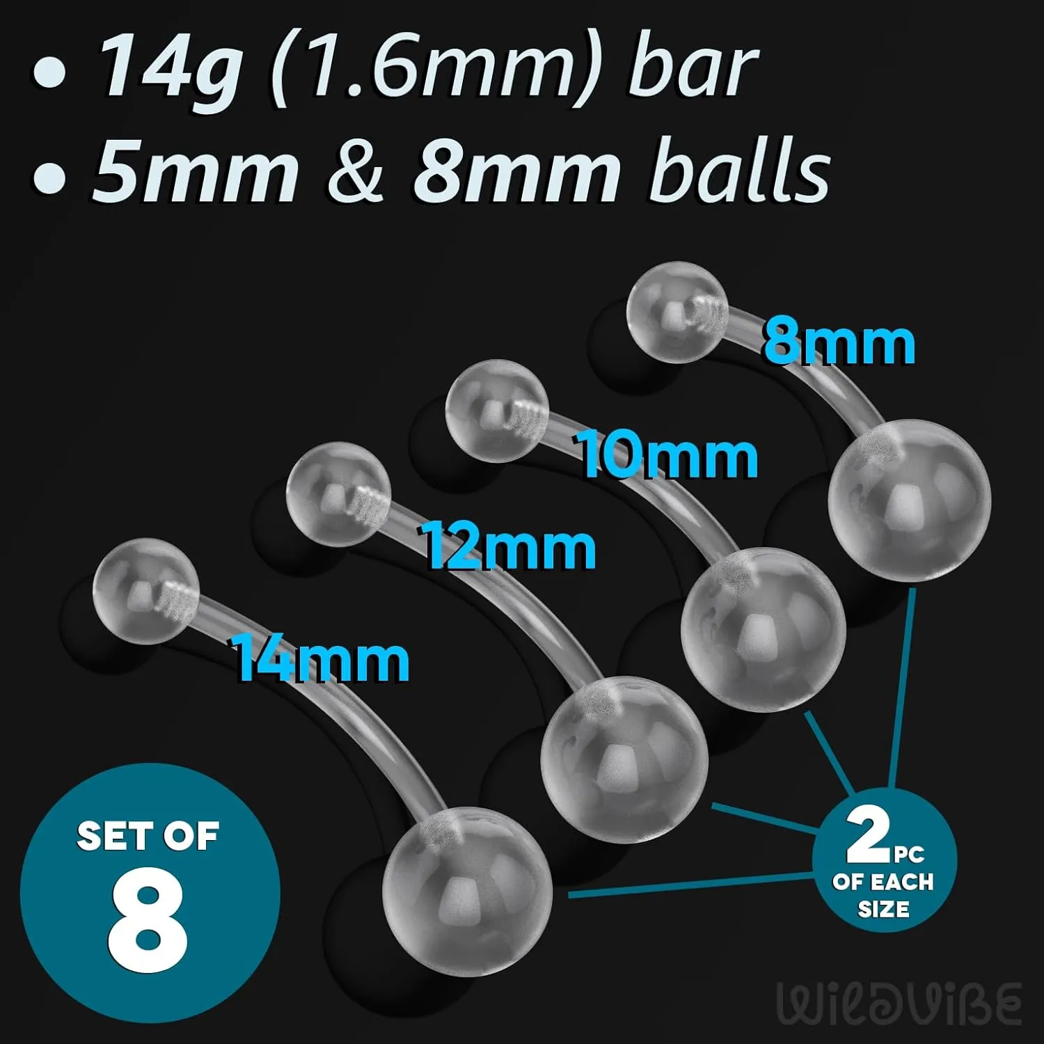 Clear Plastic Belly Button Rings for Sports - Invisible 14g Piercing Retainers - Hypoallergenic Navel Jewelry Bioflex 8pc Pack for Women