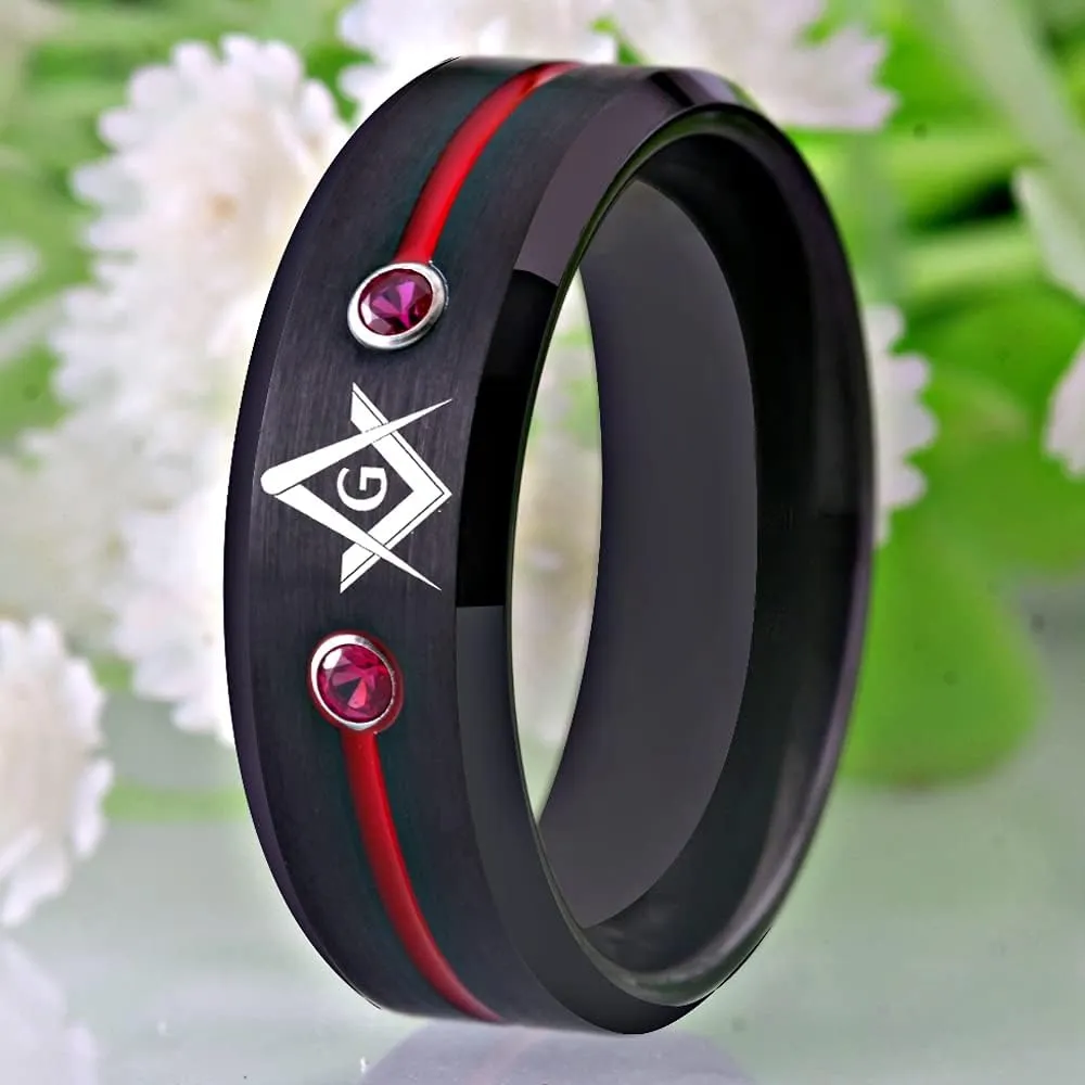 CLOUD DANCER Masonic Compass Square Free Mason Tungsten Ring - CLASSIC 8mm Black Men's Tungsten Carbide Ring for Wedding -Free Personalize it