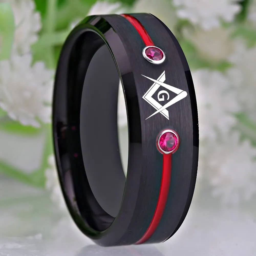 CLOUD DANCER Masonic Compass Square Free Mason Tungsten Ring - CLASSIC 8mm Black Men's Tungsten Carbide Ring for Wedding -Free Personalize it