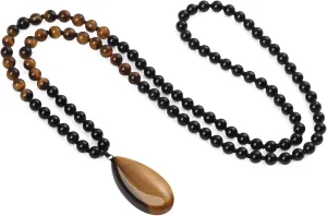 COAI Teardrop Pendant Necklace 108 Mala Stone Beaded Necklace, Prayer Beads Necklace for Women