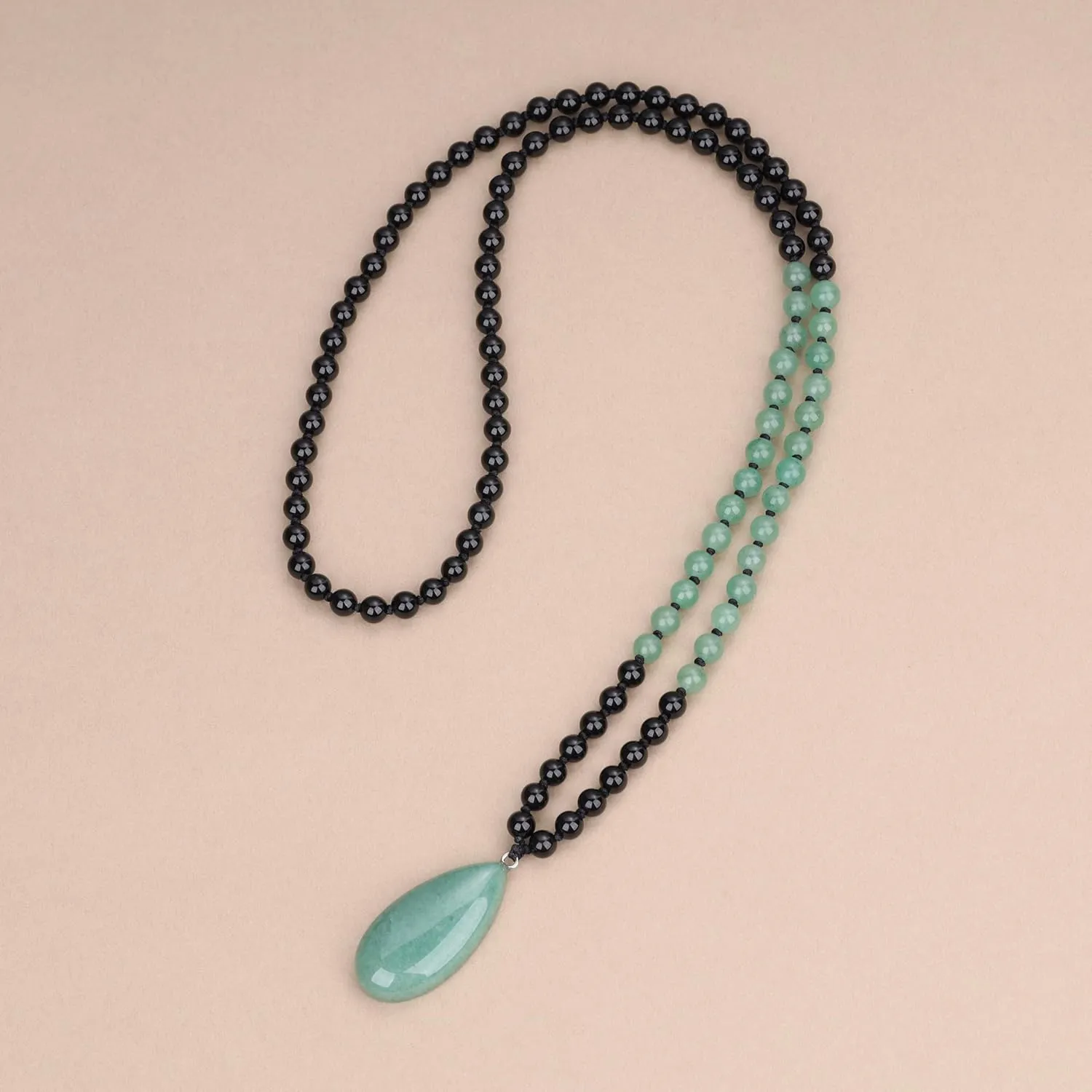 COAI Teardrop Pendant Necklace 108 Mala Stone Beaded Necklace, Prayer Beads Necklace for Women