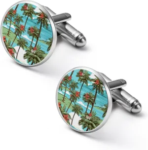 Coconut Trees Hawaiian Flowers Beach Men's Cufflinks Classic Tuxedo Shirt Cuff Dress Cuff Links Jewelry Accessories for Business Wedding