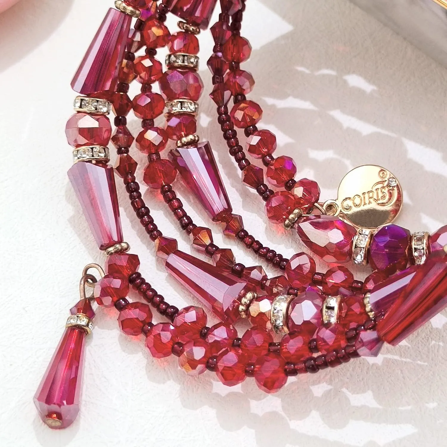 Coiris Boho Multilayer Beaded Bracelets for Women Bohemian Stretch Layered Bead Bracelets Charm Bangle Handmade Jewelry