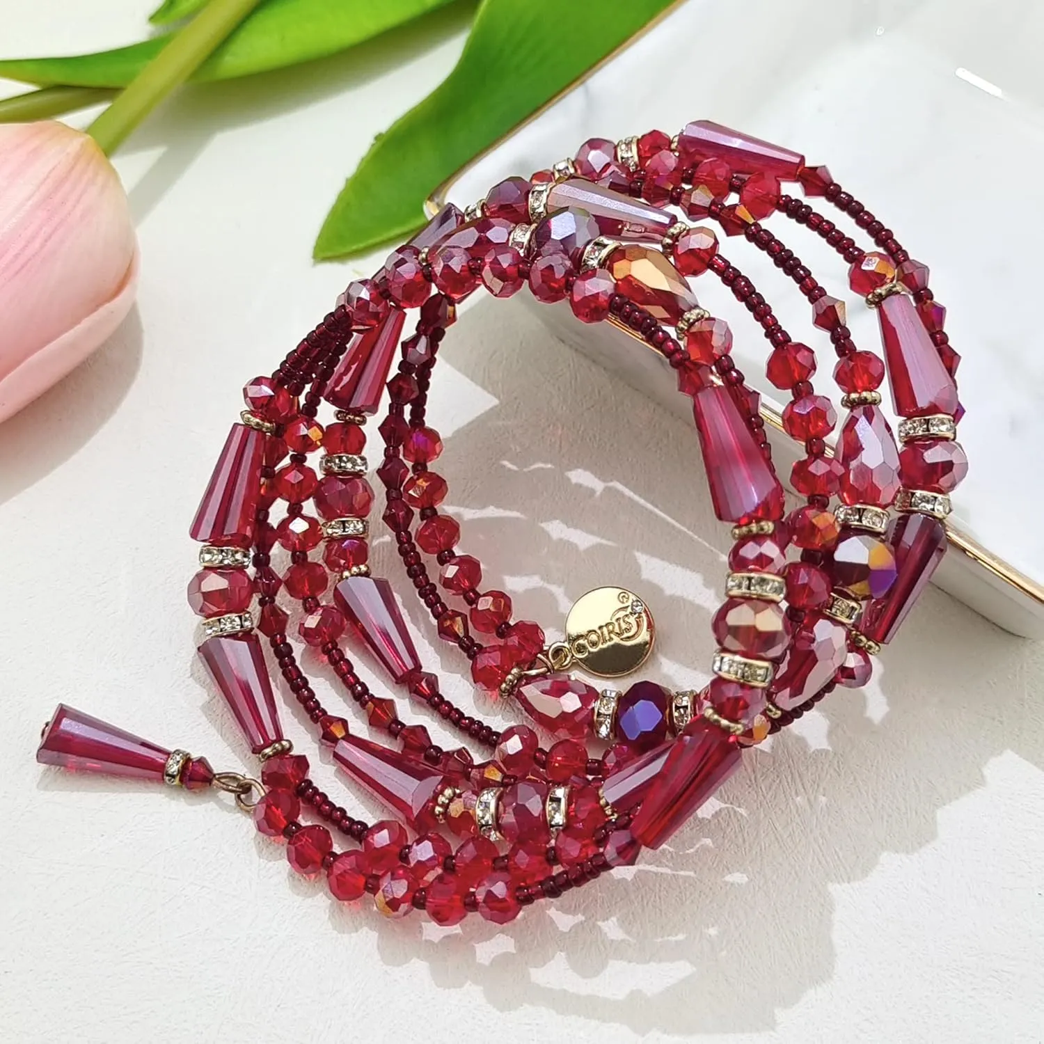 Coiris Boho Multilayer Beaded Bracelets for Women Bohemian Stretch Layered Bead Bracelets Charm Bangle Handmade Jewelry