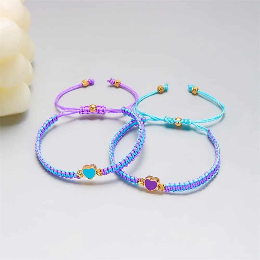 COLORFUL BLING 2Pcs Love Heart Bracelet Adjustable Thread String Protection Long Distance Matching Bracelet for His and Her Couples Friendships Relationship Jewelry