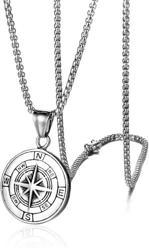 Compass Necklace for Men Chain Stainless Steel Compass Pendants Male Jewelry