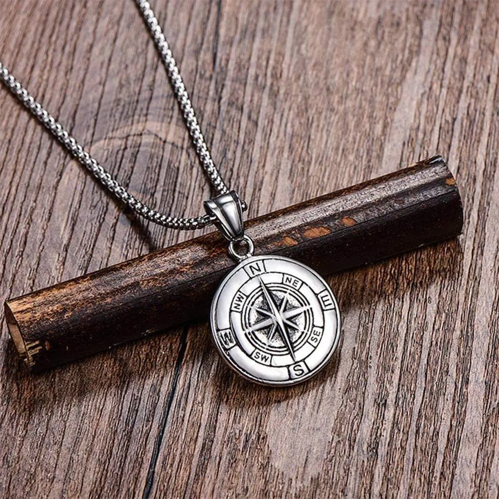 Compass Necklace for Men Chain Stainless Steel Compass Pendants Male Jewelry
