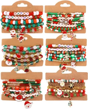 Cooluckday 36 Pcs Holiday Bracelets for Women Teen Girls Gifts Easter Mother's Day Christmas St. Patrick's Day Mardi Gras Bracelets Stackable Stretch Friendship Bracelets Set