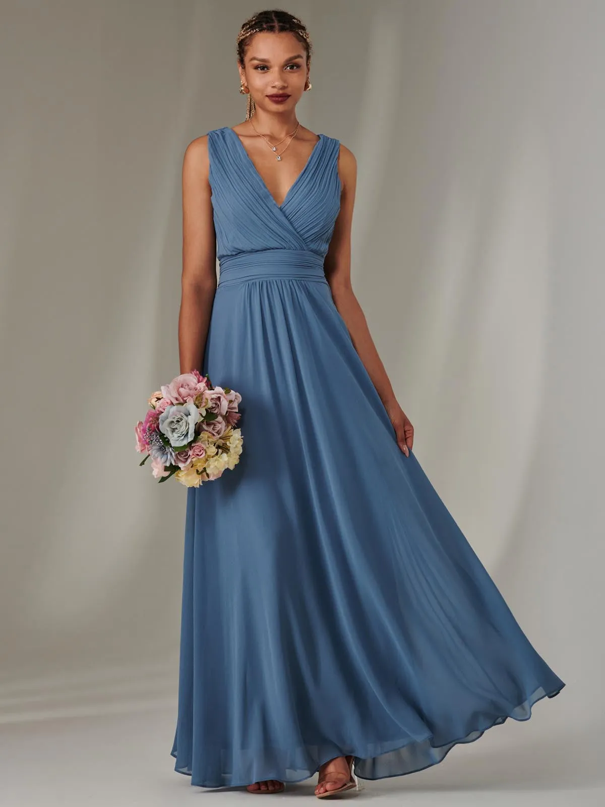 Cora Sleeveless Chiffon Maxi Dress, Steel Blue
