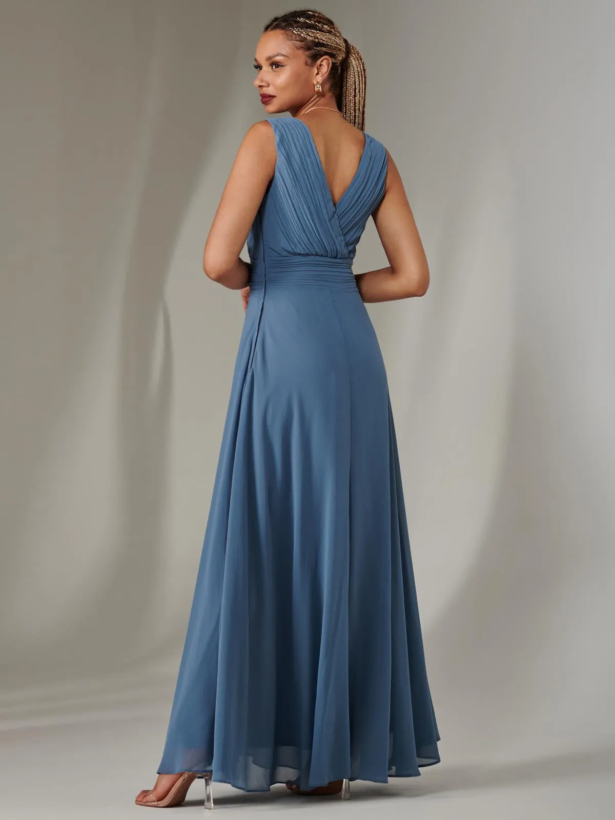Cora Sleeveless Chiffon Maxi Dress, Steel Blue