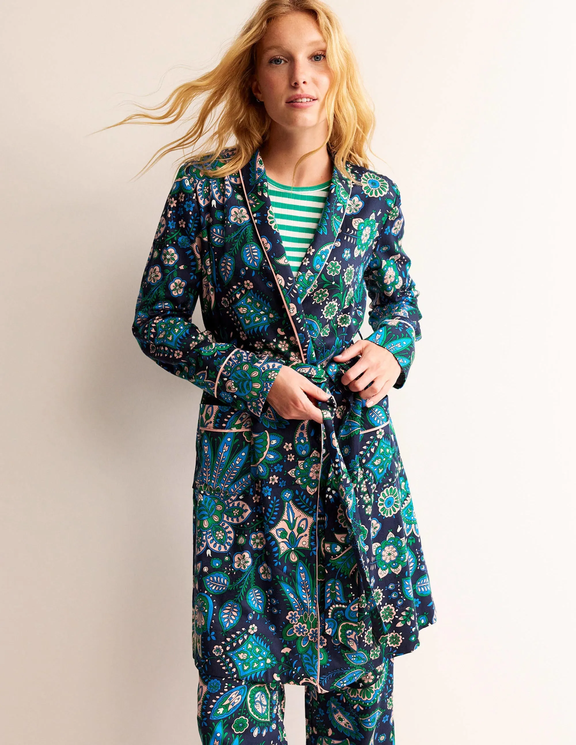 Cotton-Sateen Dressing Gown-Multi, Azalea Bloom