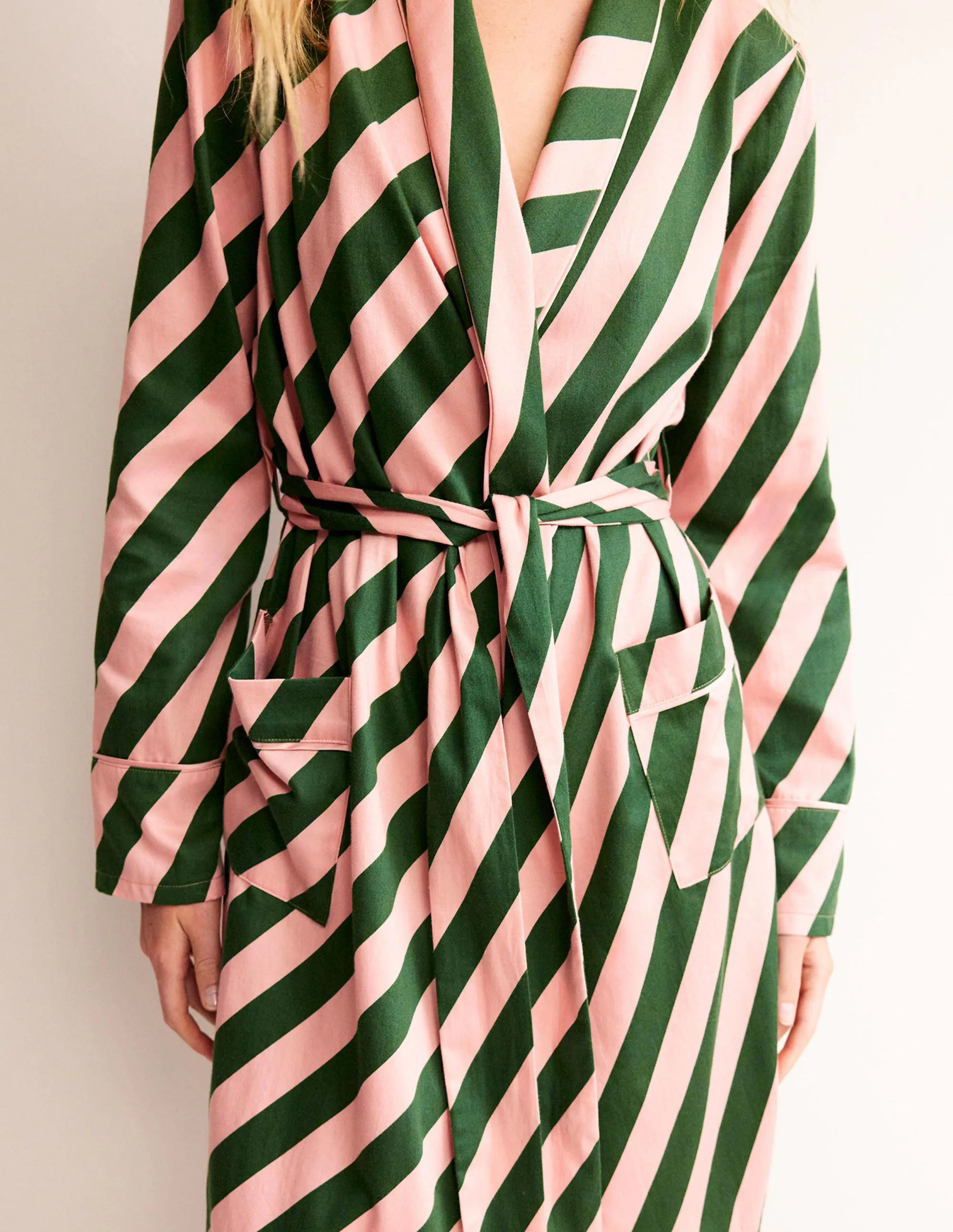 Cotton-Sateen Dressing Gown-Rosette Pink, Amazon Green