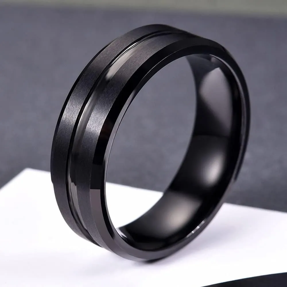 Couple Rings Set 2in1 Black Bridal Ring Matte Black Groove Ring His and Hers Wedding Ring Sets for Lover Anniversary Engagement Promise Rings Bridal Sets