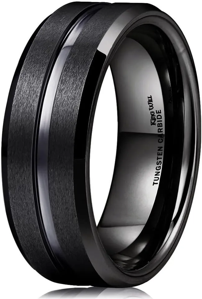 Couple Rings Set 2in1 Black Bridal Ring Matte Black Groove Ring His and Hers Wedding Ring Sets for Lover Anniversary Engagement Promise Rings Bridal Sets