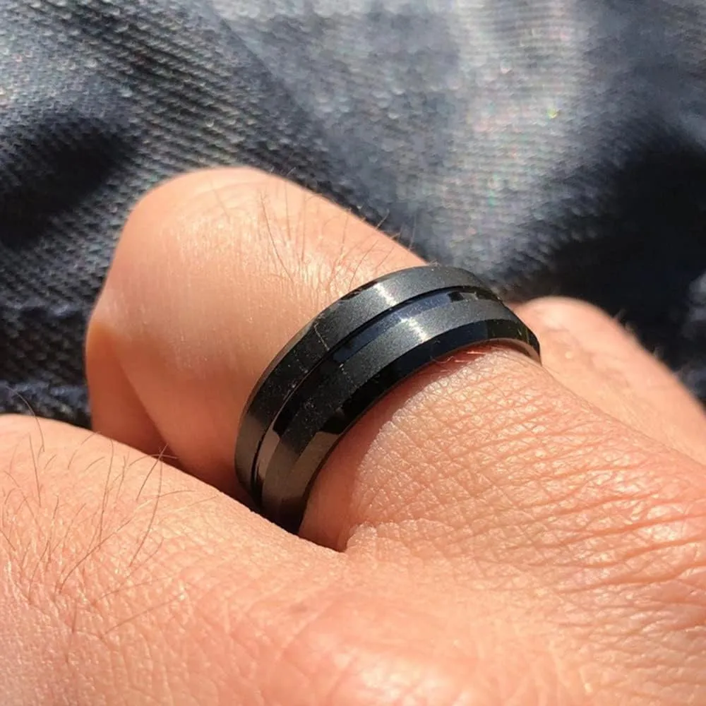 Couple Rings Set 2in1 Black Bridal Ring Matte Black Groove Ring His and Hers Wedding Ring Sets for Lover Anniversary Engagement Promise Rings Bridal Sets