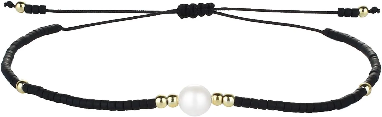 CQUAN CHI Charm Pearl Bracelet Handmade Friendship Seed Bead Bracelets Thin Strings Flat Knot Adjustable Women Bracelets