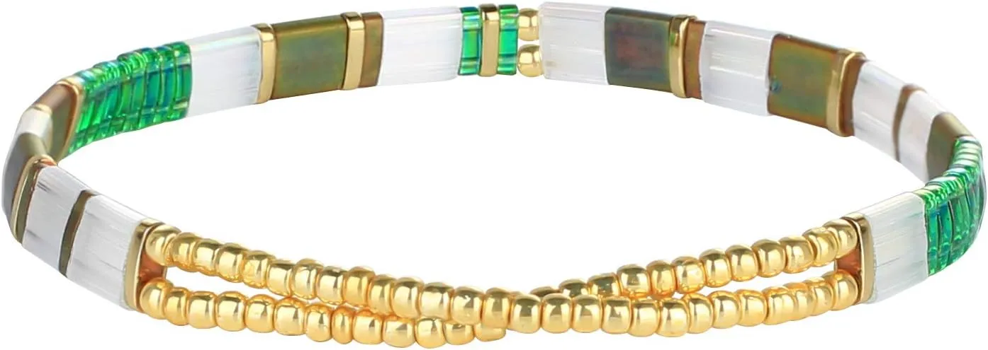 CQUAN CHI Colorful TILA Stackable Strand Bracelets Miyuki Friendship Bracelet Bangle TILA Stretch Bracelets