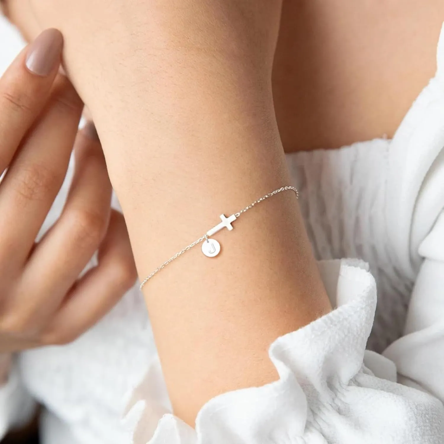 Cross Bracelet for Women, Easter Basket Stuffers for Teens Gold Initial Bracelets for Teen Christian Gifts for Women Dainty Religious Baptism Religious Confirmation Communion Faith Jewelry
