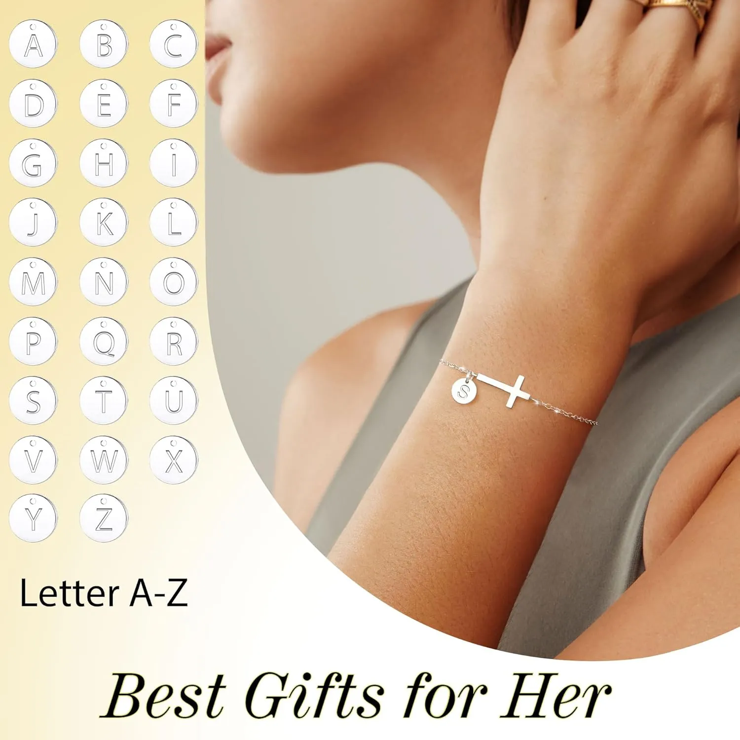 Cross Bracelet for Women, Easter Basket Stuffers for Teens Gold Initial Bracelets for Teen Christian Gifts for Women Dainty Religious Baptism Religious Confirmation Communion Faith Jewelry