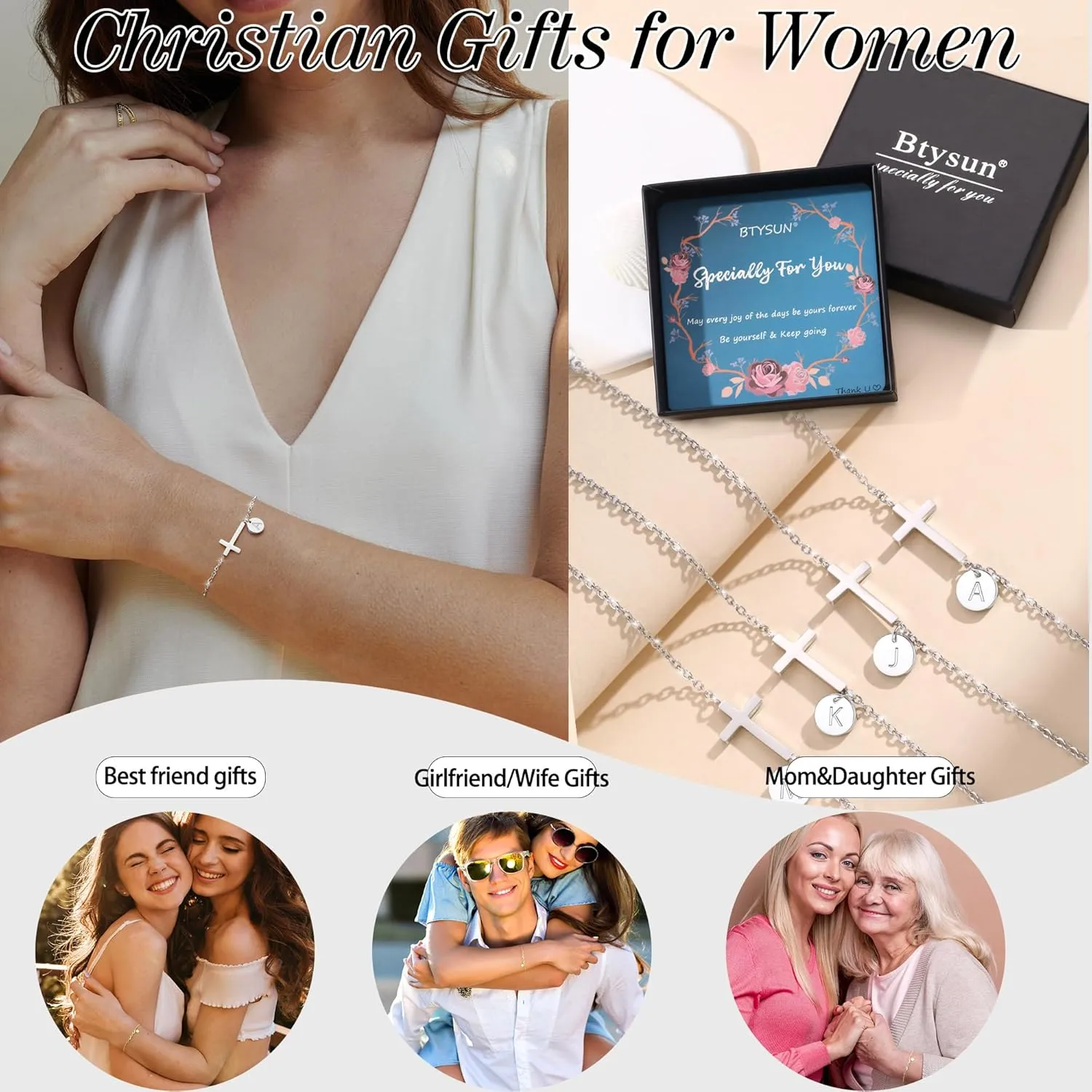 Cross Bracelet for Women, Easter Basket Stuffers for Teens Gold Initial Bracelets for Teen Christian Gifts for Women Dainty Religious Baptism Religious Confirmation Communion Faith Jewelry