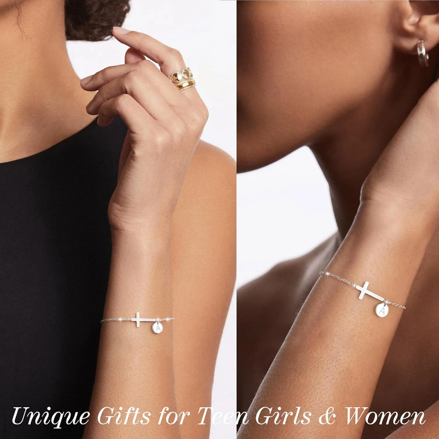 Cross Bracelet for Women, Easter Basket Stuffers for Teens Gold Initial Bracelets for Teen Christian Gifts for Women Dainty Religious Baptism Religious Confirmation Communion Faith Jewelry