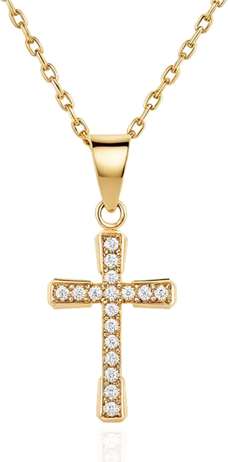 Cross Necklace for Women, 18K Gold Plated Cubic Zirconia Pendant Necklaces - Dainty Religious Jewelry - ValentinesDay Gifts for Her, Stocking Stuffers, Anniversary, Birthday Gifts for Women