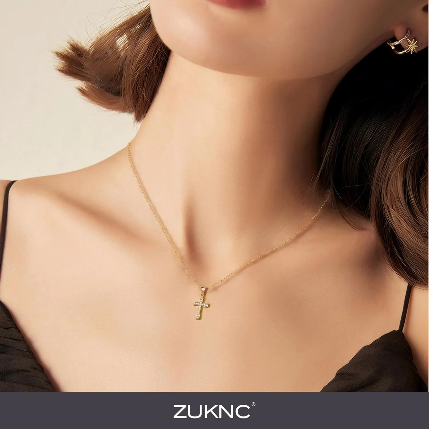 Cross Necklace for Women, 18K Gold Plated Cubic Zirconia Pendant Necklaces - Dainty Religious Jewelry - ValentinesDay Gifts for Her, Stocking Stuffers, Anniversary, Birthday Gifts for Women