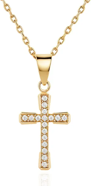 Cross Necklace for Women, 18K Gold Plated Cubic Zirconia Pendant Necklaces - Dainty Religious Jewelry - ValentinesDay Gifts for Her, Stocking Stuffers, Anniversary, Birthday Gifts for Women