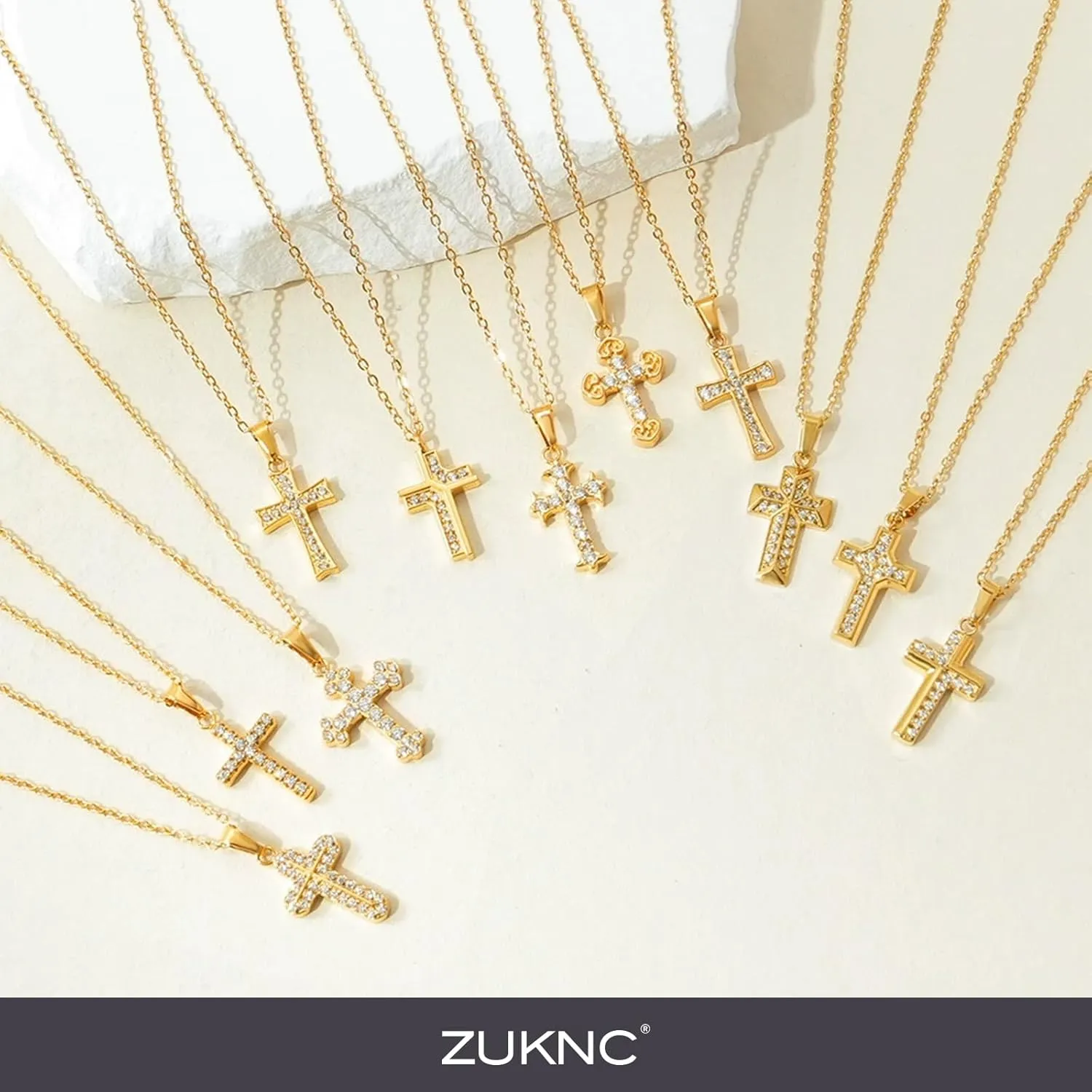 Cross Necklace for Women, 18K Gold Plated Cubic Zirconia Pendant Necklaces - Dainty Religious Jewelry - ValentinesDay Gifts for Her, Stocking Stuffers, Anniversary, Birthday Gifts for Women