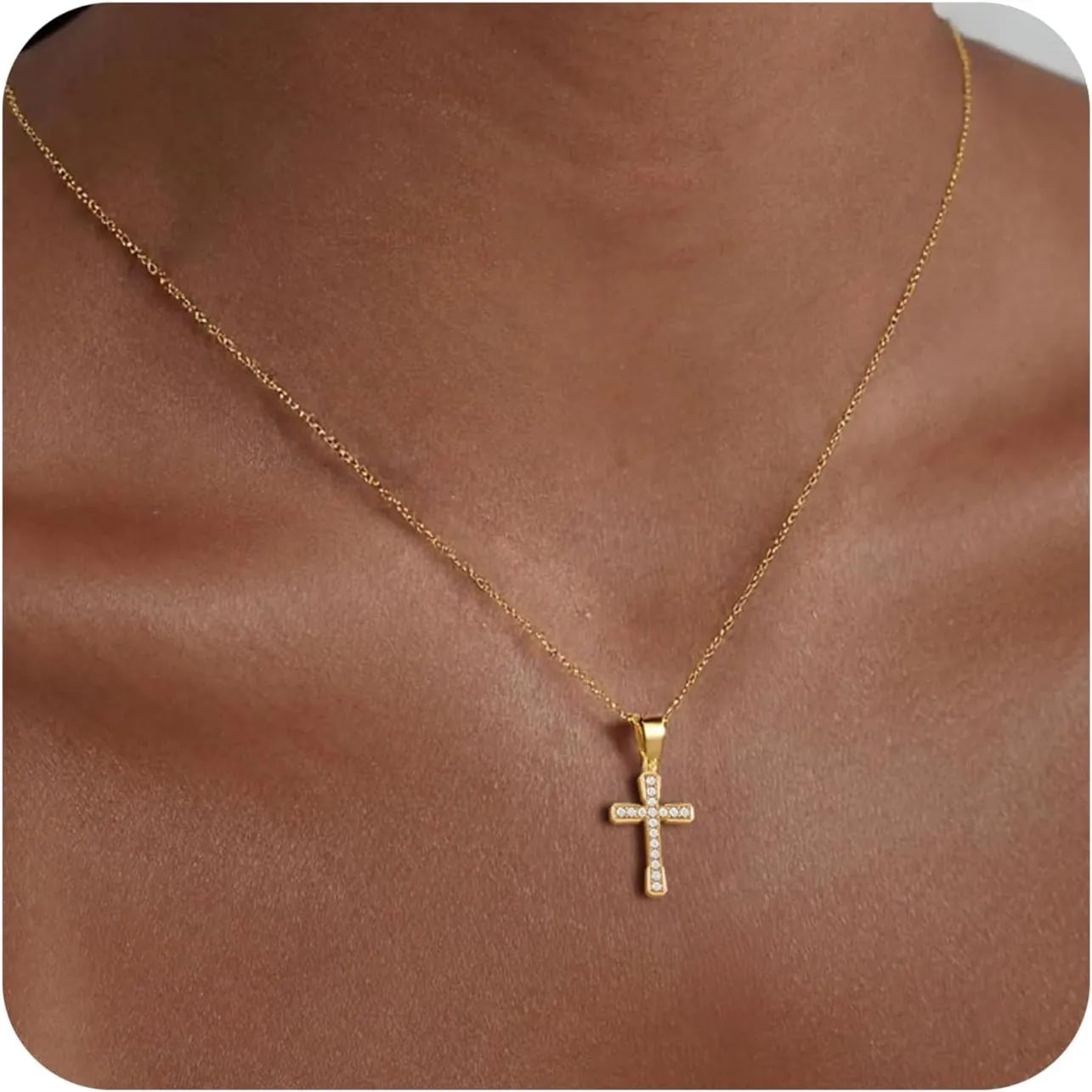 Cross Necklace for Women, 18K Gold Plated Cubic Zirconia Pendant Necklaces - Dainty Religious Jewelry - ValentinesDay Gifts for Her, Stocking Stuffers, Anniversary, Birthday Gifts for Women