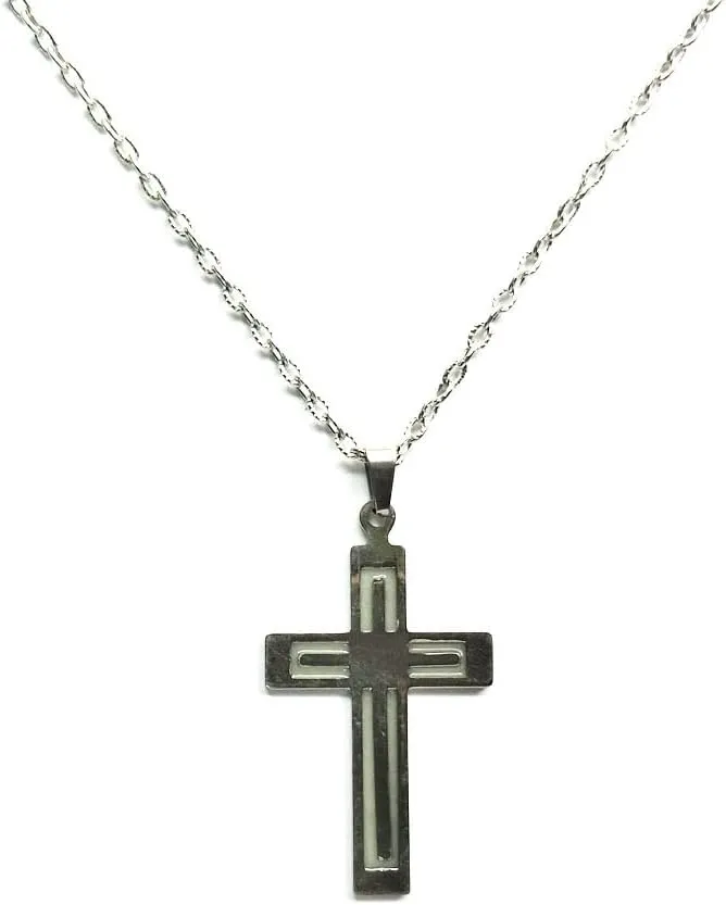Cross Pendant Necklace, Stainless Steel, Glow in Dark, Luminescent, 2 PCS