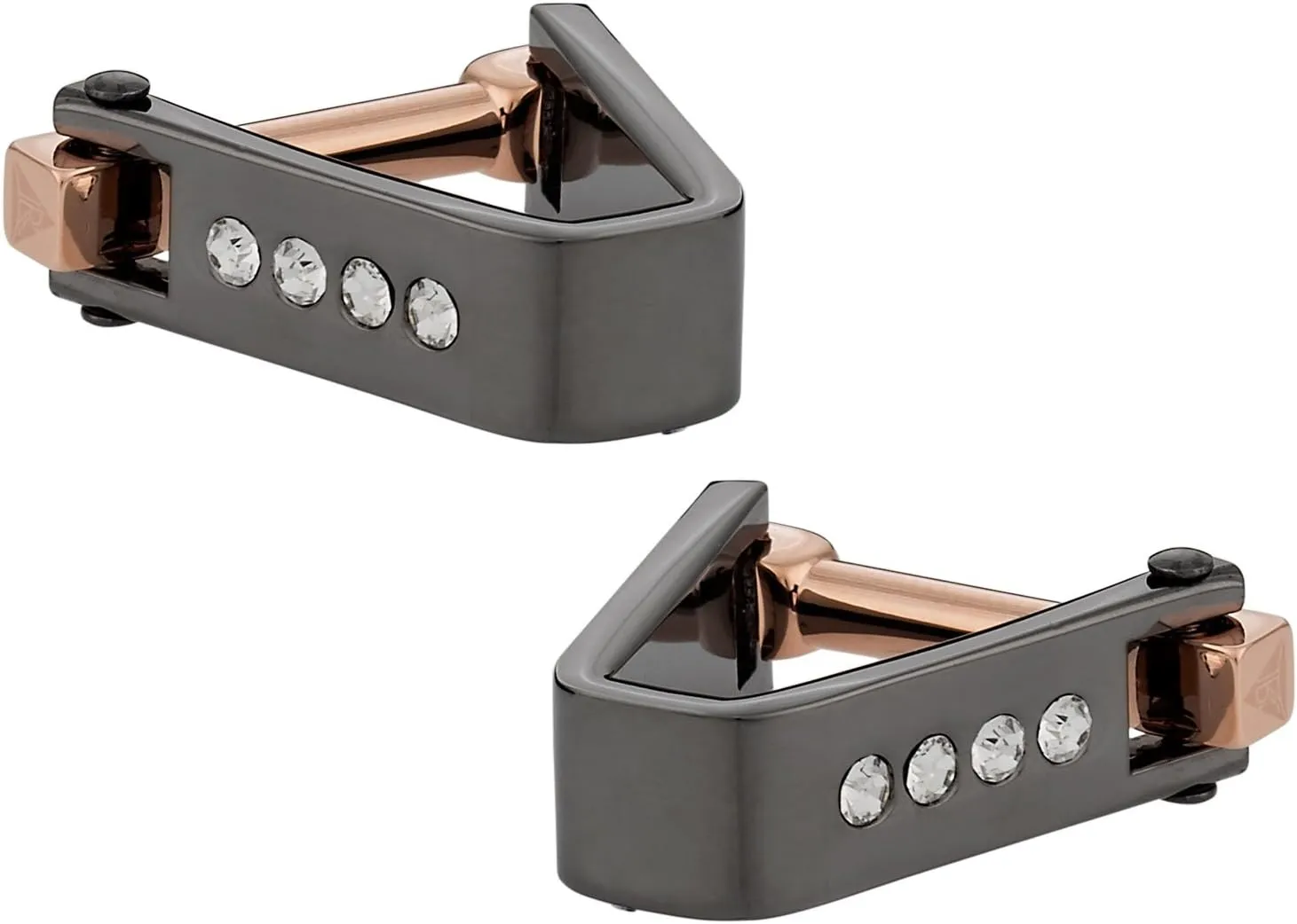 Crystal Cufflinks Gunmetal with Travel Presentation Gift Box
