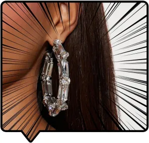 Crystal Rhinestone Hoop Earrings, Statement Size, Large Earrings for Women