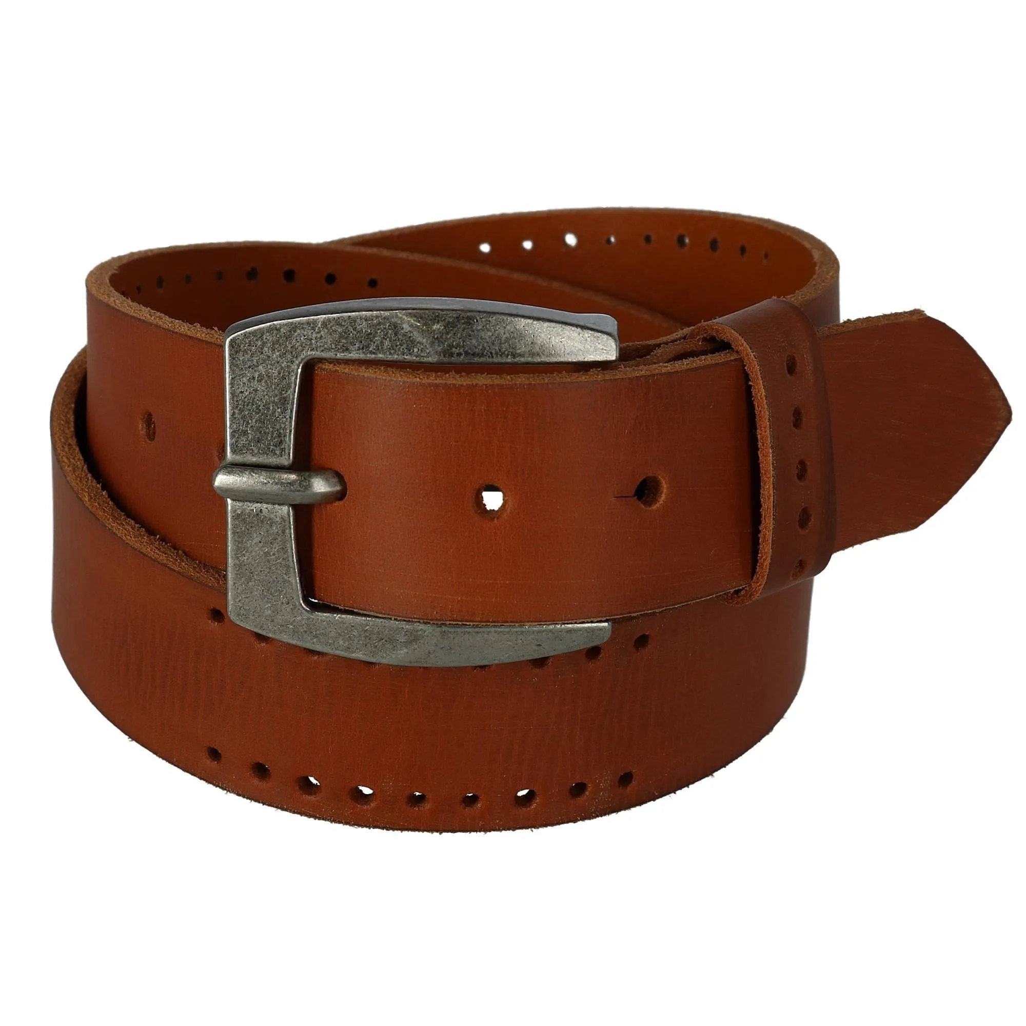 CTM® Men's Distressed Leather Bridle Belt with Perforations