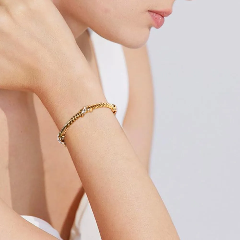 Cuff Bracelets for Women 4.5mm Thin Twisted Cable Wire Bangle - Adjustable Stainless Steel Bangle Bracelet Designer Inspired Jewelry