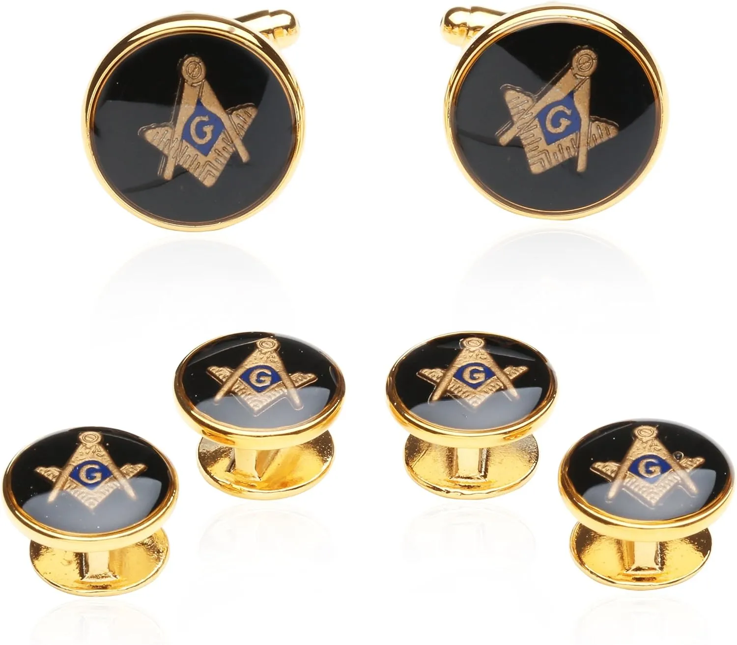 Cuff-Daddy Mens Freemason Masonic Cufflinks Studs (Studs Won't Spin) Tuxedo Formal Set with Presentation Gift Box Business Attire Cufflinks Shirt Accessories Storage Travel Box Special Occasions