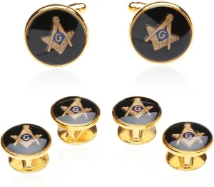 Cuff-Daddy Mens Freemason Masonic Cufflinks Studs (Studs Won't Spin) Tuxedo Formal Set with Presentation Gift Box Business Attire Cufflinks Shirt Accessories Storage Travel Box Special Occasions