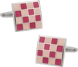 Cuff-Daddy Pink Checkerboard Enamel Cufflinks with Presentation Box