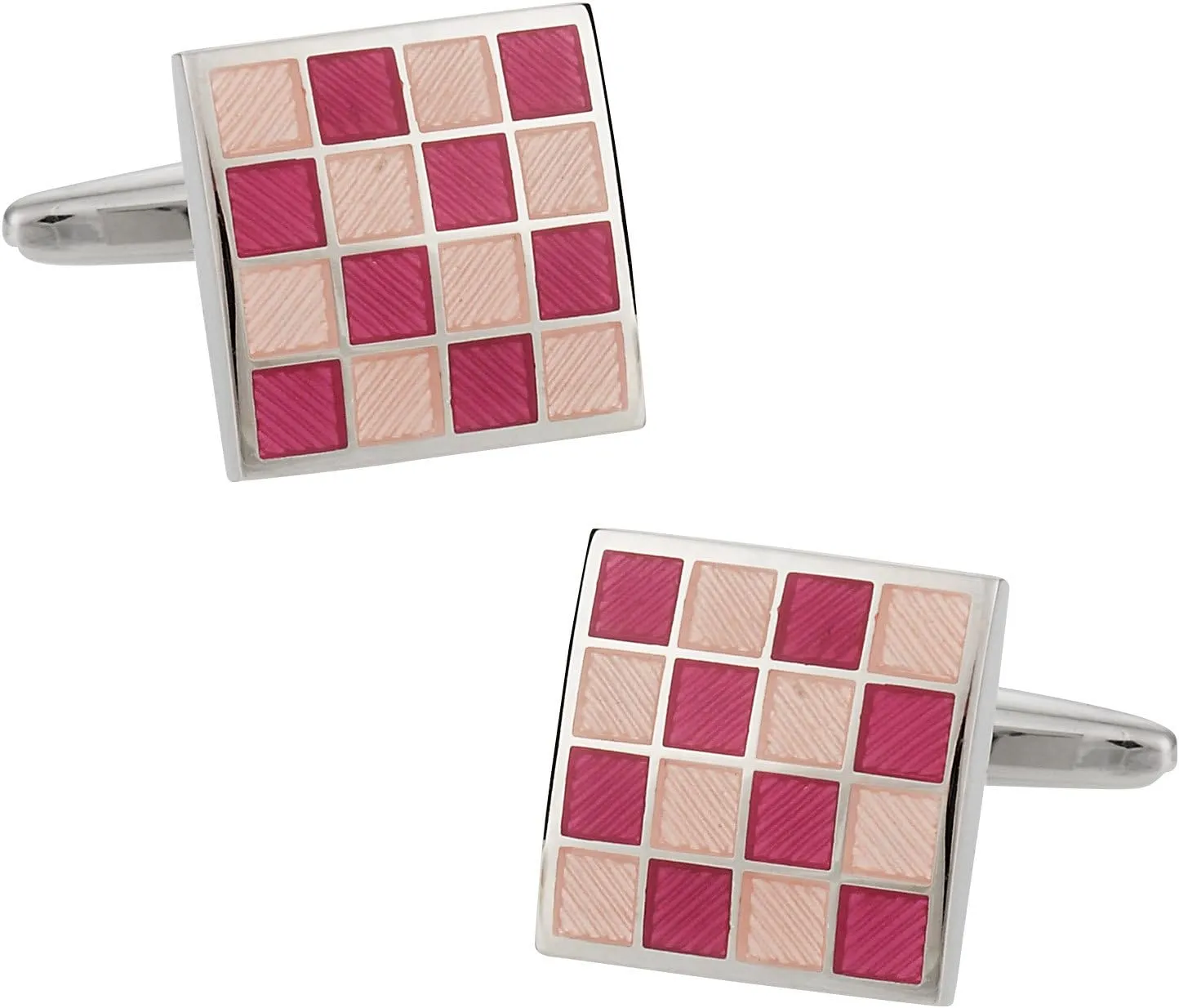 Cuff-Daddy Pink Checkerboard Enamel Cufflinks with Presentation Box