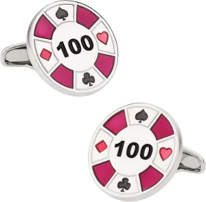 Cuff-Daddy Red Poker Chip Texas Hold 'Em Poker Lucky Gambling Cufflinks with Presentation Gift Box Perfect for Gambler Special Occasions
