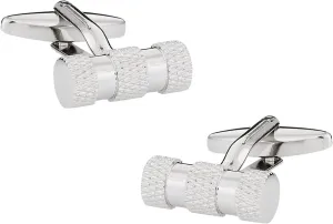 Cuff-Daddy Silver Cylinder Texture Cufflinks with Presentation Box