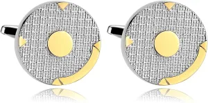 Cuff Links, Cufflinks Vintage Christmas Fathers Day Groom Gifts Silver Gold Stainless Steel Circular Plaid Pattern Design Size 20x20mm