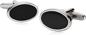 Cufflinks, Cuff Links Christmas Fathers Day Groom Gifts Silver Black Stainless Steel Cuff Links Oval Stone Design Size 19x12mm