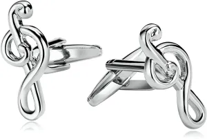 Cufflinks for Men, Wedding Day Cufflinks Groom Wedding Valentines Day Men Gift Silver Stainless Steel Musical Note Design Size 24x10mm