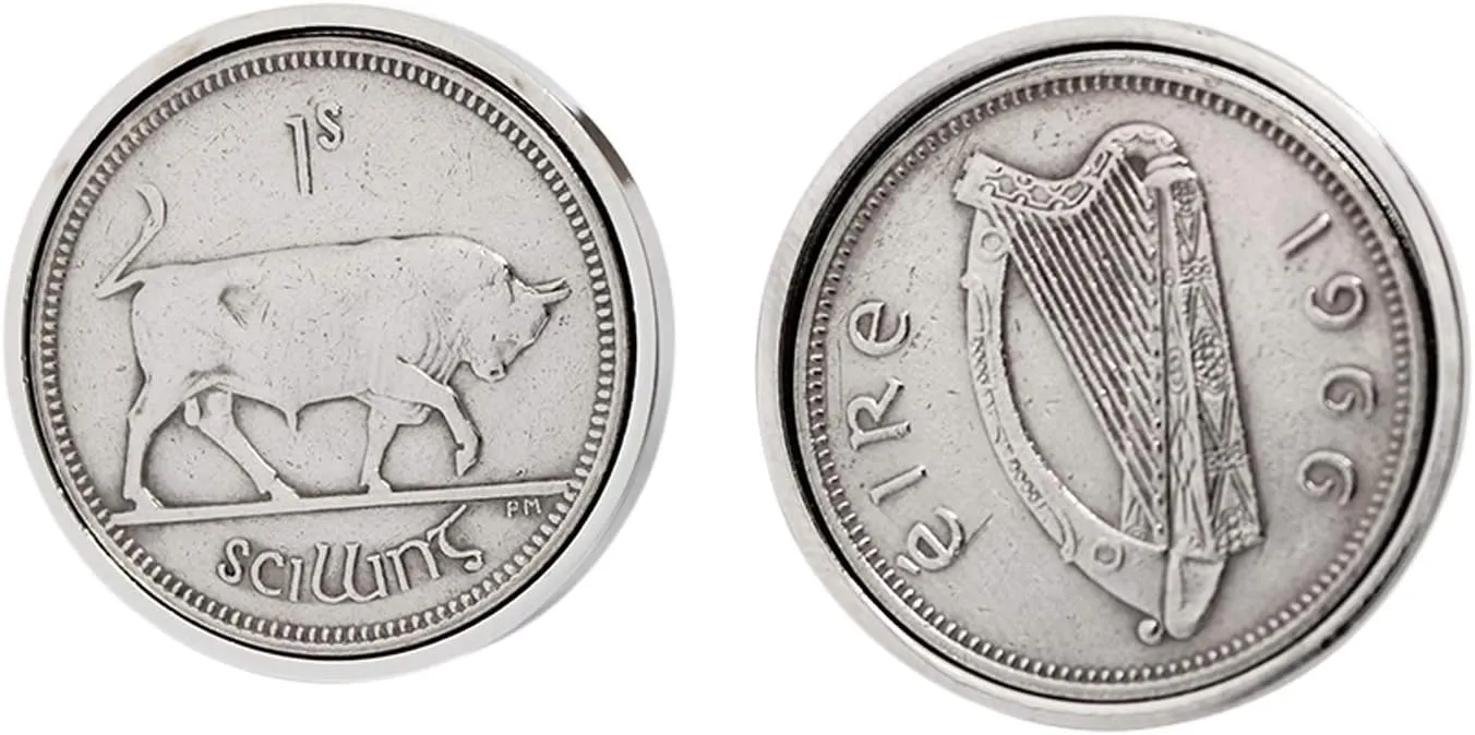 Cufflinks - Rhodium Plated - 1966 Birthday - 1966 Irish Shilling Cufflinks