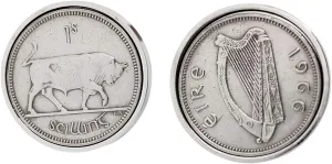 Cufflinks - Rhodium Plated - 1966 Birthday - 1966 Irish Shilling Cufflinks