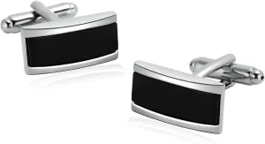 Cufflinks Vintage, Cufflinks Graduation Valentines Day Gift for Husband from Wife Silver Black Stainless Steel Rectangular Opal Size 22x11mm