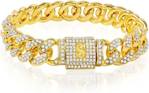 Custom Cuban Link Initial Bracelet for Men & Women - Gold & Silver Hip Hop Mens Jewelry Iced Out Chain Bling Bracelet Gifts for Boyfriend Husband